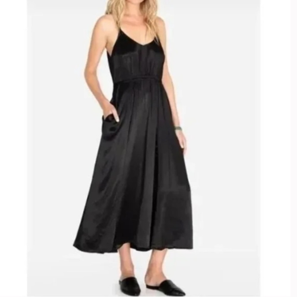 NWT Johnny Was Calmé‎ Satin Slip Midi Maxi Dress Black Sleeveless Size XS